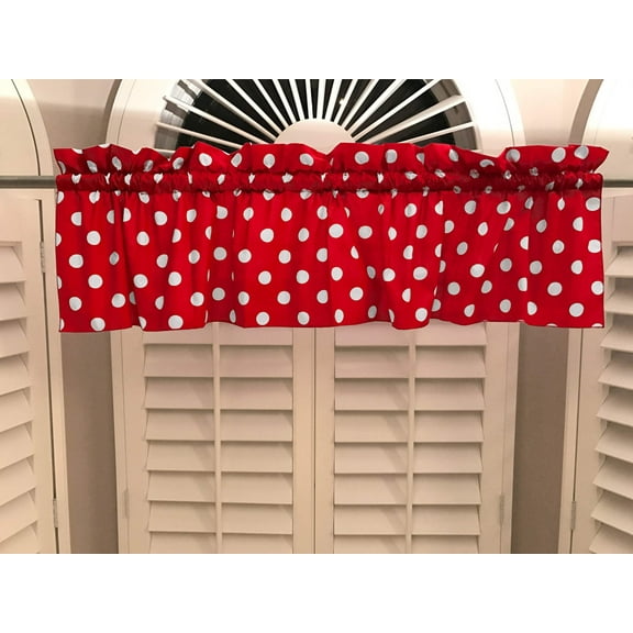 cotton polka dots window valance 58 wide white on red