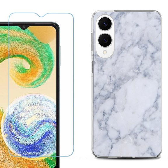 For Samsung Galaxy S25 Edge 5G Protective Shockproof Phone Case with Tempered Glass Screen Protector, by OneToughShield - Marble / Clouds