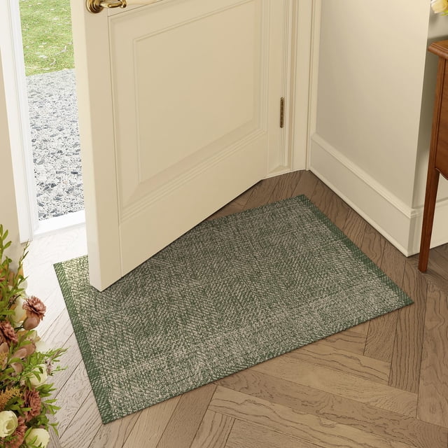 Alfombra de baño LEEVAN, lavable, 60 x 90 cm, algodón verde y natural
