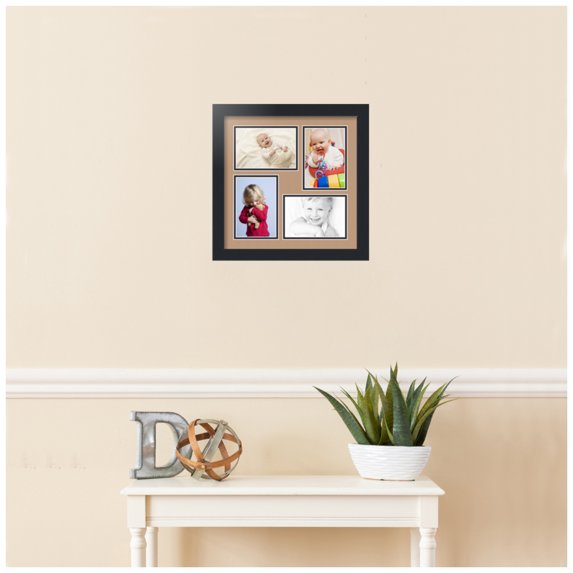 ArtToFrames Collage Photo Picture Frame with 4 - 4x6" Openings, Framed in Black with Desert Sand and Black Mats (CDM-3926-178)