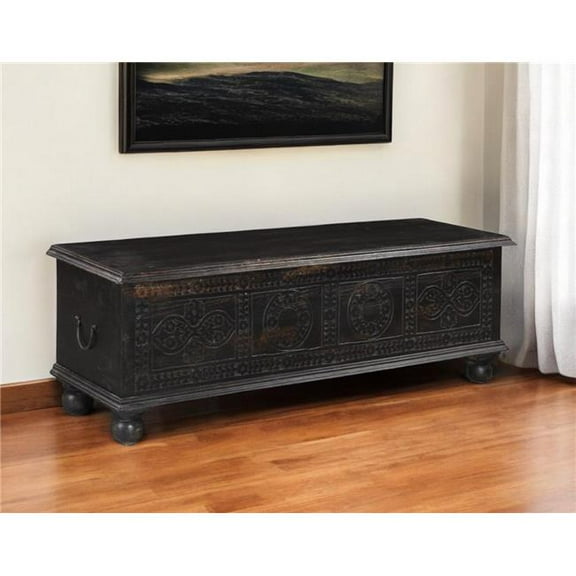 HomeRoots 522821 54 in. Black Solid Wood Distressed Lift Top Coffee Table