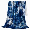 thumbnail image 2 of Turbulent Ocean Wave Art Festive Festive Scene, Festive Festive Scene, Warm Flannel Blanket for Beach House and Reading Nook, Beach Lovers Birthday Gift, Festive Home Decor, 2 of 9