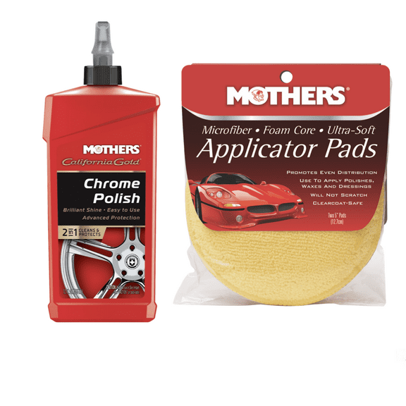 Mothers 05212/156500 California Gold Chrome Polish 12 oz. and Mothers Microfiber Foam Core Applicator Pads