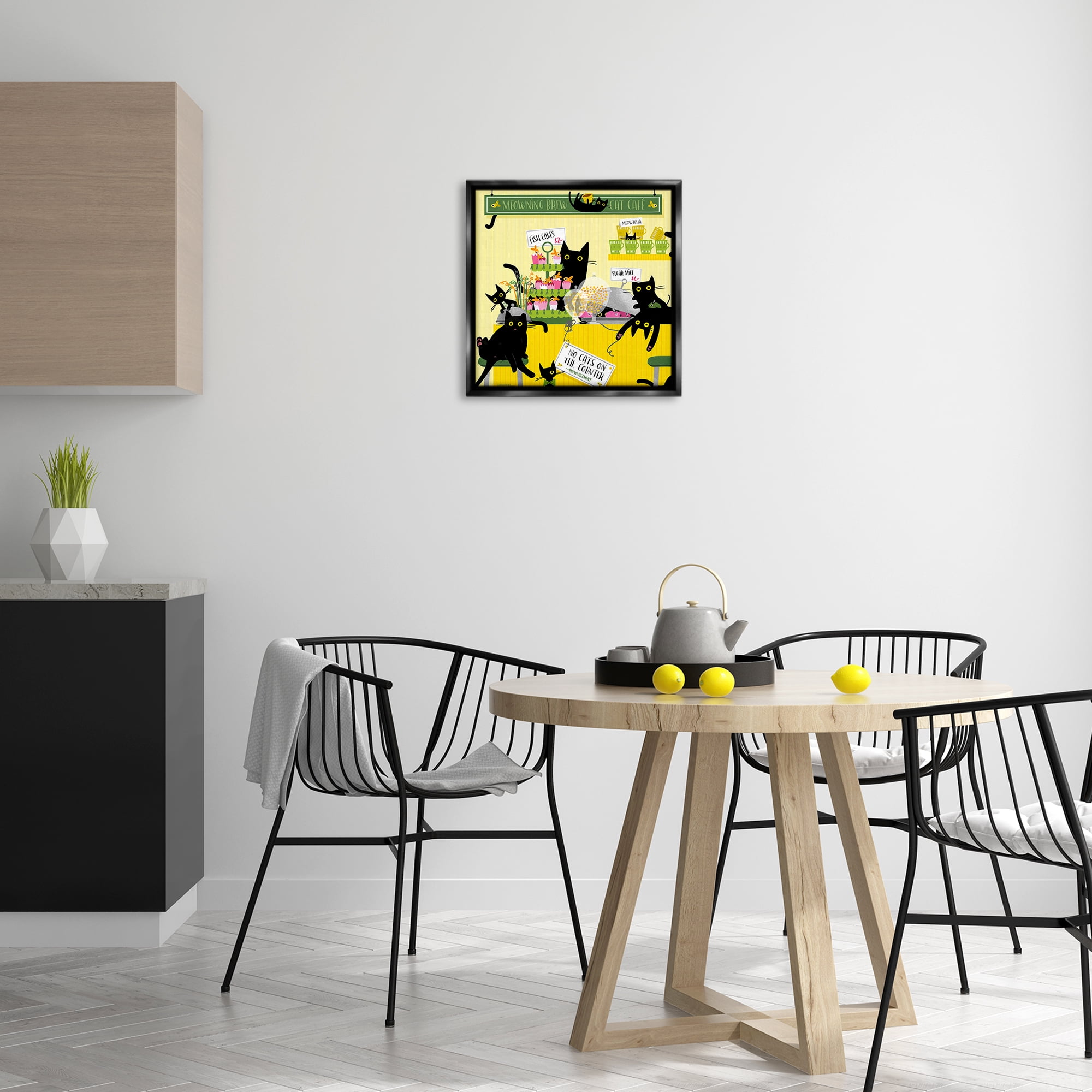 Stupell Industries Silly Cat Café Bakery Animals Painting Black Floater Framed Canvas Art Print Wall Art, 18 x 18