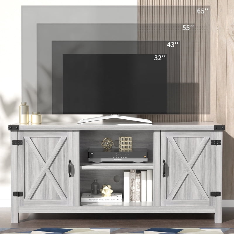 Homall Farmhouse TV Stand for 65 Inch TVs, Gray Wash Wood Entertainment Center with Storage Cabinet & Cable Management