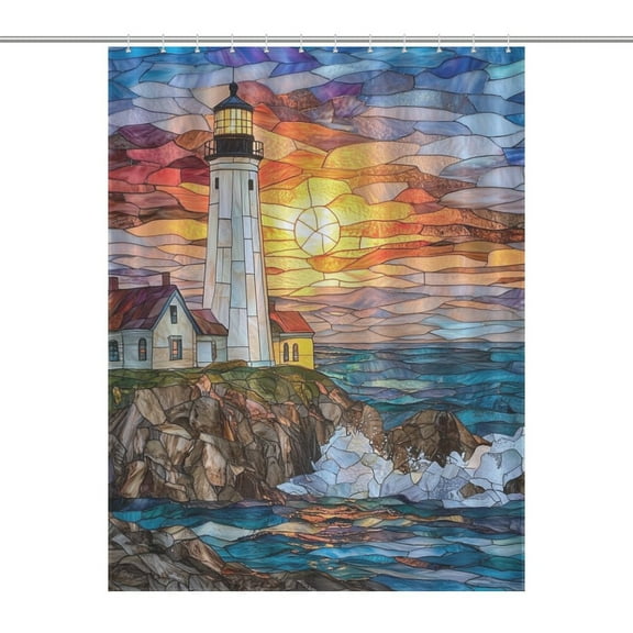 Sunset Lighthouse Shower Curtains - Bath Shower Curtain Set with 12 Hooks for Adults Kids Bathroom Decor Accessories
