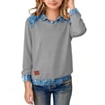 thumbnail image 4 of Sudadera con capucha de manga larga para niñas de 5 a 14 años, color liso, con solapa y parches de mezclilla, 4 of 9