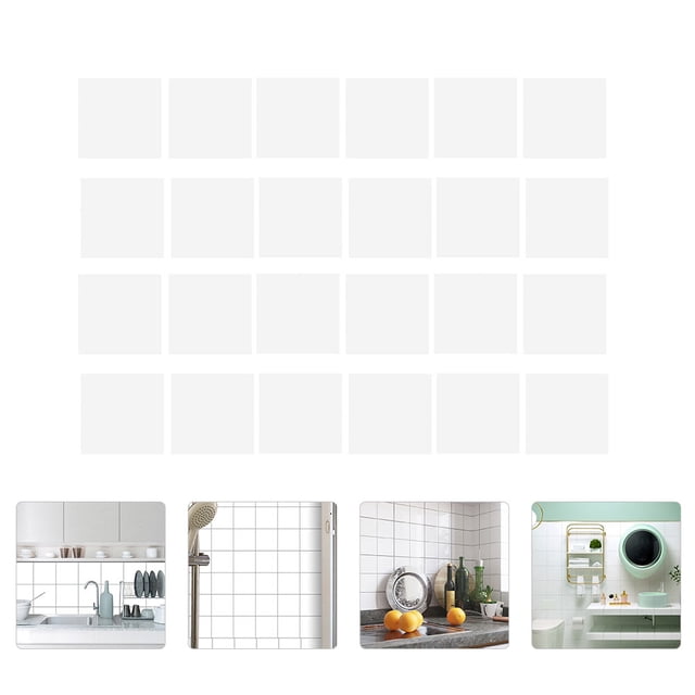OULII 24Pcs White Decorative Tile Stickers with Strong Adhesion for Kitchen Office and Bathroom Walls