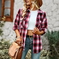 thumbnail image 2 of Woman Plaid Collared Shirt, Two Pockets Button Down V Neck Top Comfortable Button Cuffs  For Work For Autumn Red,Khaki,Green,Black White, 2 of 8