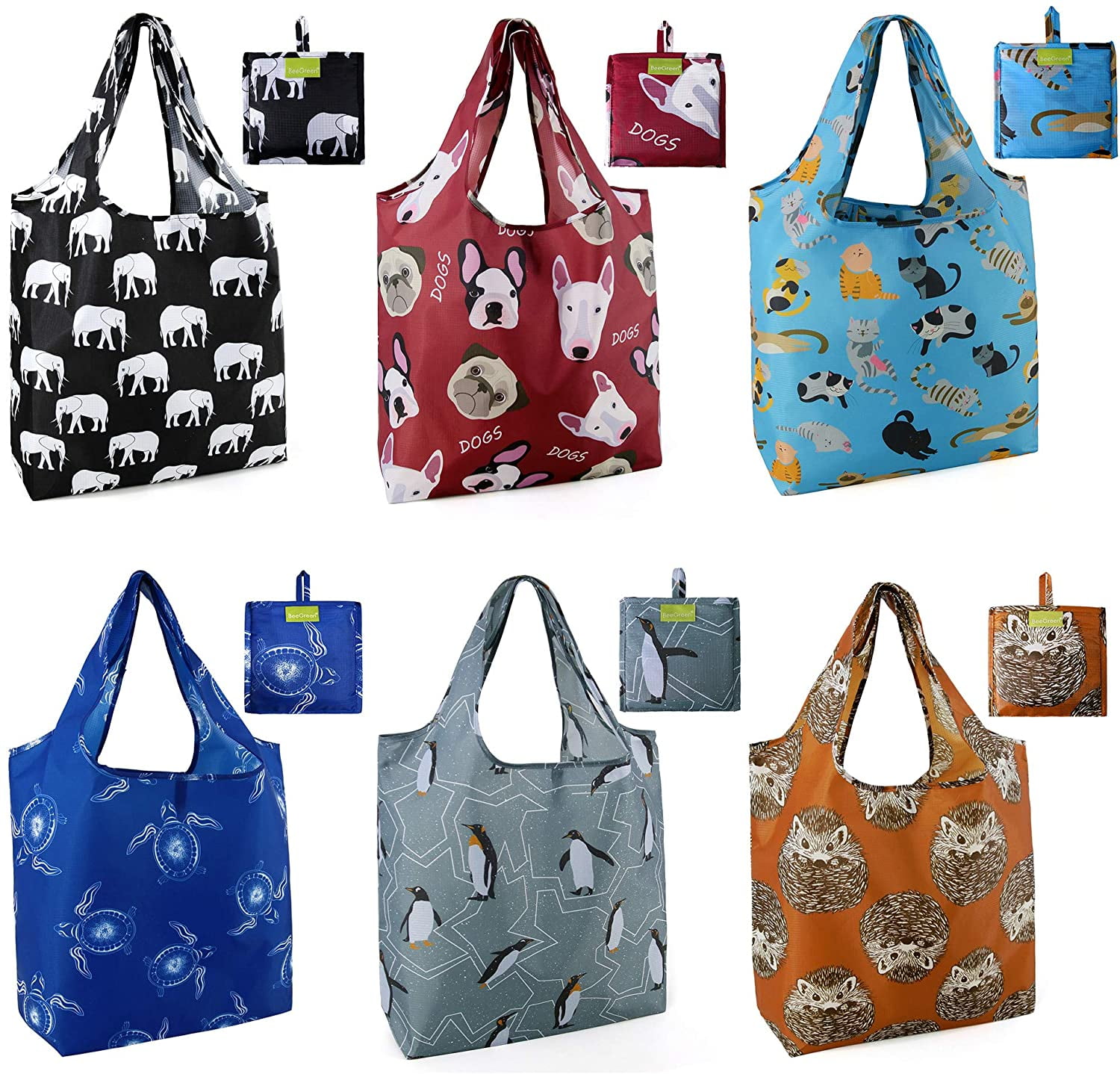 Grocery Bags Reusable Foldable 6 Pack Shopping Bags Large 50LBS Cute Grocerie... 