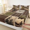 thumbnail image 3 of Homewish Western Cowboy Print Queen Sheet Sets for Men, Brown Buffalo Patchwork Flat Sheet, Rustic Farmhouse Queen Fitted Sheet, Microfiber Bedroom Decor, 4pcs, 3 of 7