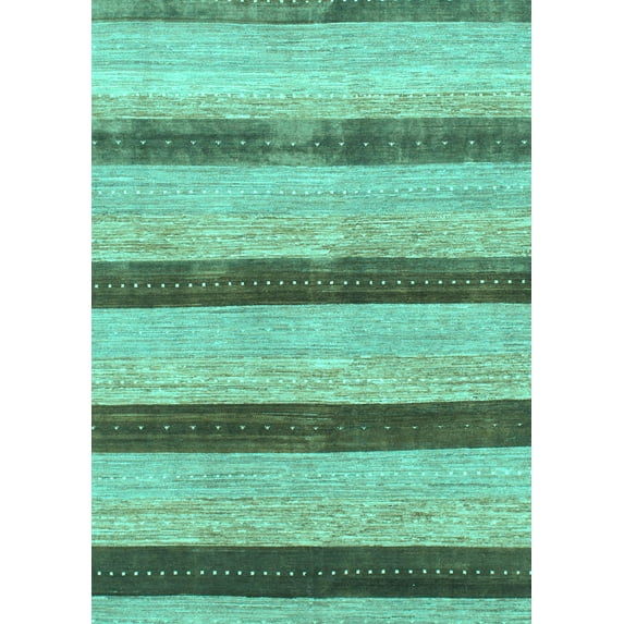 Ahgly Company Machine Washable Indoor Rectangle Abstract Turquoise Blue Modern Area Rugs, 8' x 12'
