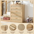 thumbnail image 6 of 5 Drawer Dresser for Bedroom, Rattan Chest of Dressers, Modern Dresser Chest with Golden Handles, Beside Table for Closet, Living Room&Entryway, Natural, 6 of 8