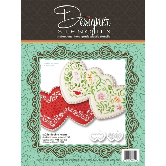Double Heart Cookie Stencil Set (no cutter) by Designer Stencils