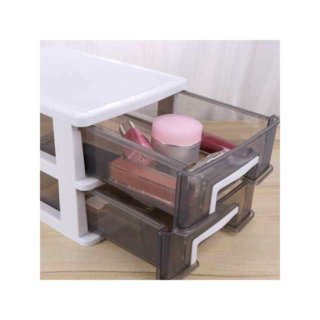 Plastic Household Double-layer Storage Cabinet Drawer Type Closet Portable Multifunction Dustproof Storage Rack Organizer Furniture (White Frame and Transparent Black)
