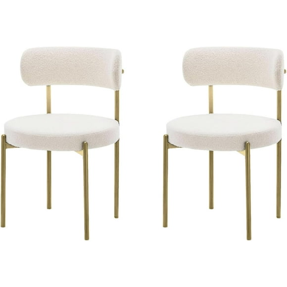 LivinVeluris Dining Chairs Set of 2, Modern Dining Chairs Mid-Century, Round Kitchen Chairs, Boucle Dining Chair with Gold Metal Legs, Kitchen Dining Room (Cream White/Gold Legs) (Set of 2)