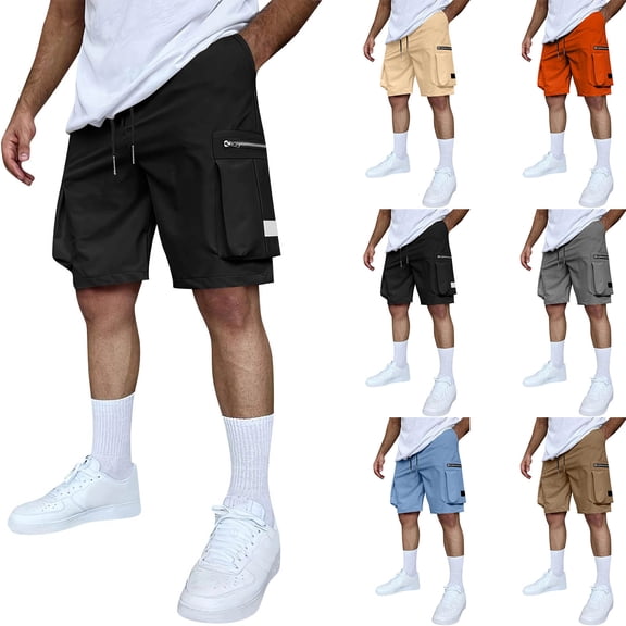 Men's Cargo Shorts with Multi-Pockets - Big & Tall Casual Drawstring Shorts, Lightweight Summer Streetwear with Zipper Pockets, Elastic Waist Workout Jogger Shorts Bronze XXXL