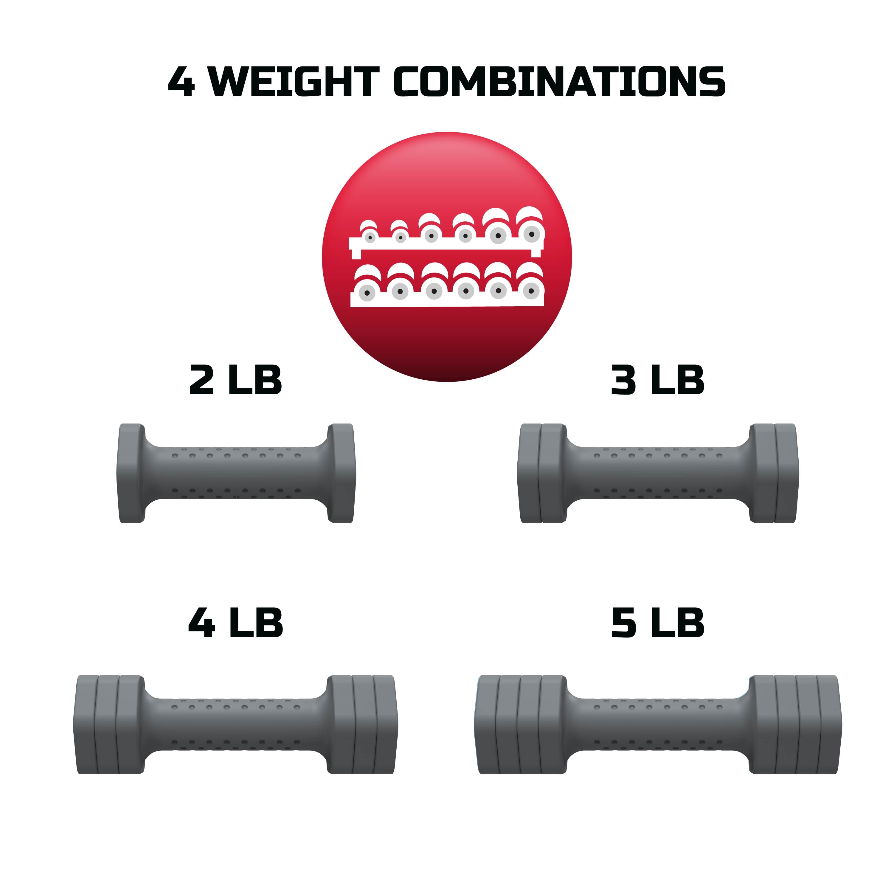 FitRx 5-Lb Adjustable Dumbbells 4-in-1 Hand Weights for Home Gym, Gray 2-Pack