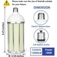thumbnail image 2 of 3-Pack 100W LED Corn Bulb, E26/E39 Mogul Base Lamp, 14000LM,5000K Daylight,AC85-265V, Replacement 350-400 Watt Metal Halide HID HPS CFL., 2 of 6