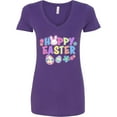 thumbnail image 3 of Inktastic Happy Easter with Bunny Face and Easter Eggs Women's V-Neck T-Shirt, 3 of 5
