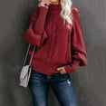 thumbnail image 2 of Stichou Sweaters for Women Long Sleeve Fall Winter Trendy Cable Knit Casual Turtleneck Crew Neck Pullover Sweater Tops Wine M, 2 of 5