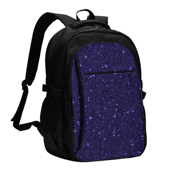Disketp Glittering Purple Starfield Mochila de Viaje Estampada para Laptop con Puerto de Carga USB, Mochila Impermeable para Computadora – Regalo para Hombres y Mujeres