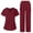 Red, variant on Busydd 2 Piece Scrubs for Women Set V Neck Top with Contrast Black Trim and Straight Pants Uniform Scrub Set S