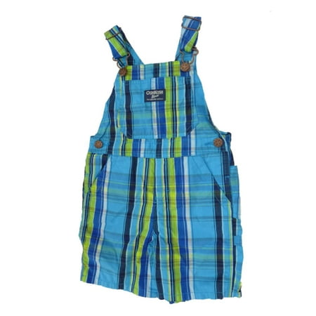 - Osh Kosh Bgosh Infant Boys Blue Striped Plaid Shortall Overall Shorts