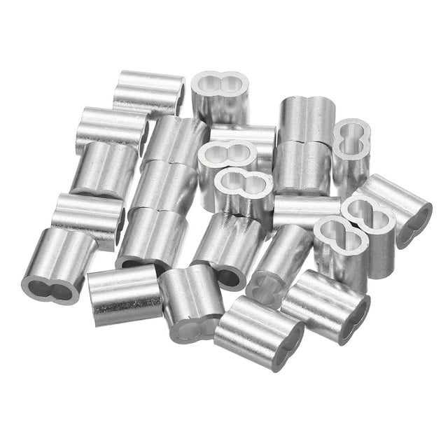 Manga de bucle de prensado de aluminio Uxcell, doble orificio, ferula de cable para cable de acero 3/16"(4mm)