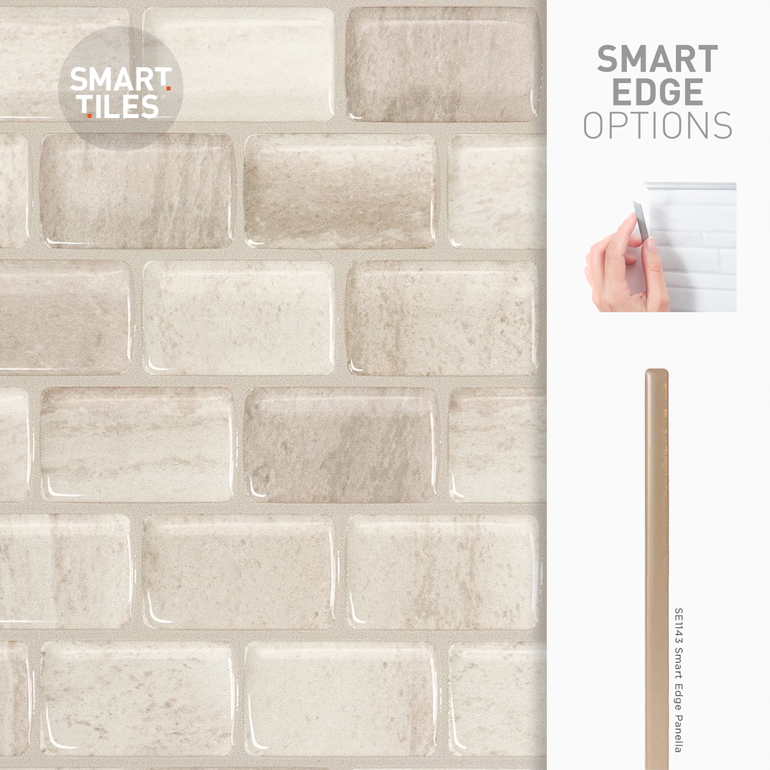 Smart Tiles - 3D Adhesive Peel and Stick Backsplash Tile, Beige - 4-Pack 9.8" x 9.74"