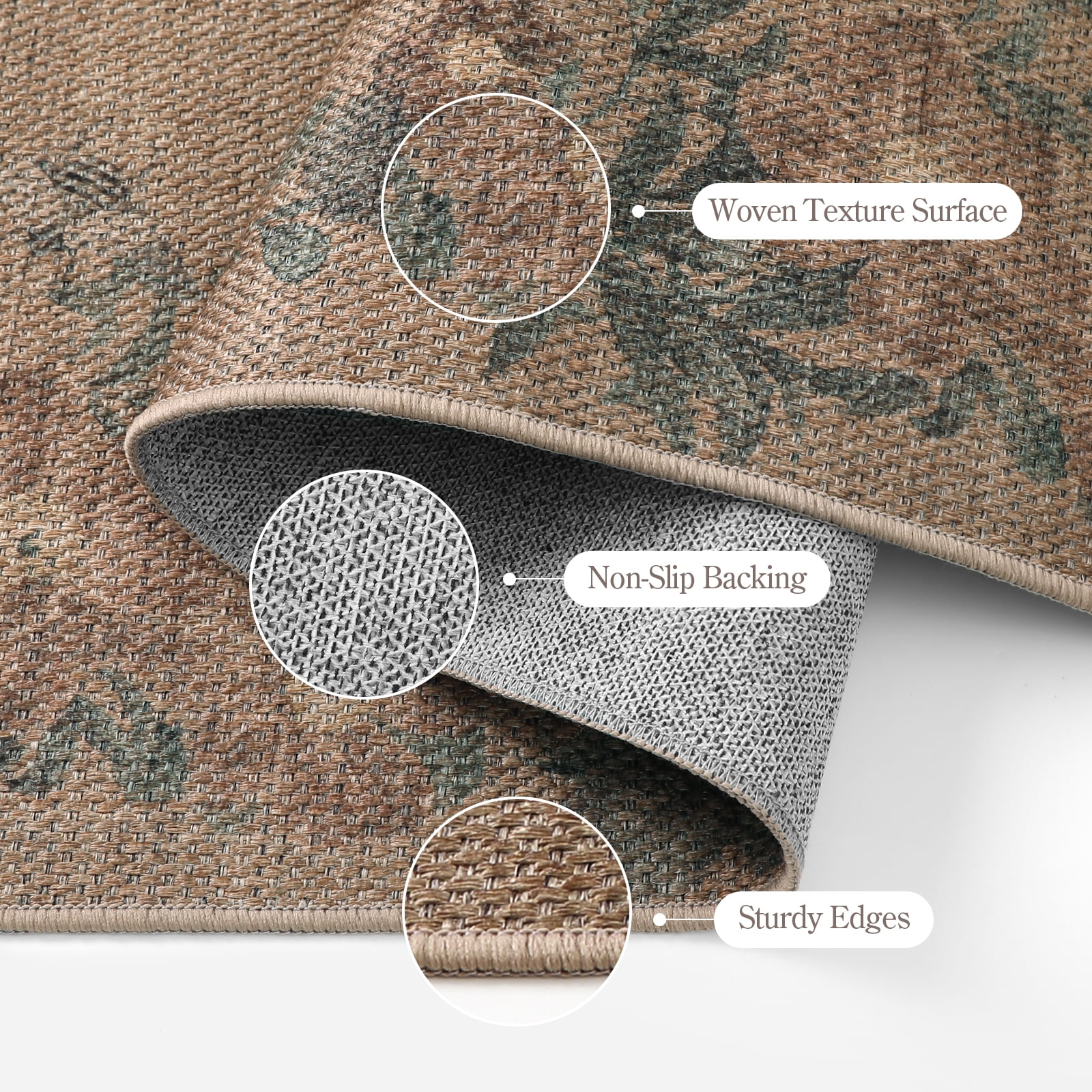 SUNDEREY 2'6"x8' Floral Easy Jute Kitchen Rug,Runner Rugs 2.6x8ft Hallway Easy Jute Rug,Non Slip Washable Rug,Soft Non-Slip Khaki Indoor Carpet for Entryway Laundry Bedroom,Butterfly&Fleur
