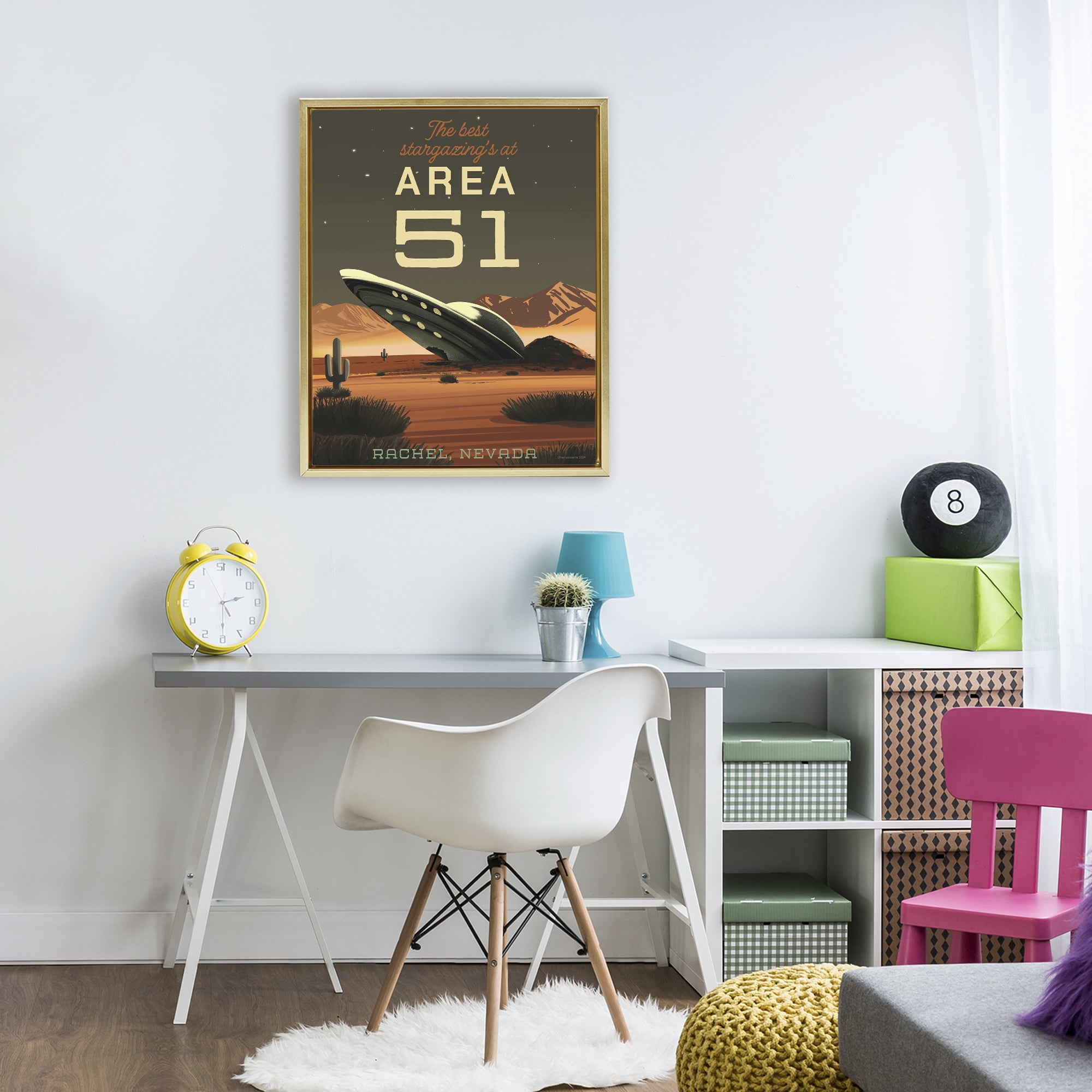 Stupell Industries Stargazing Area 51 Gold Framed Floater Canvas Wall Art, design by Omar Escalante
