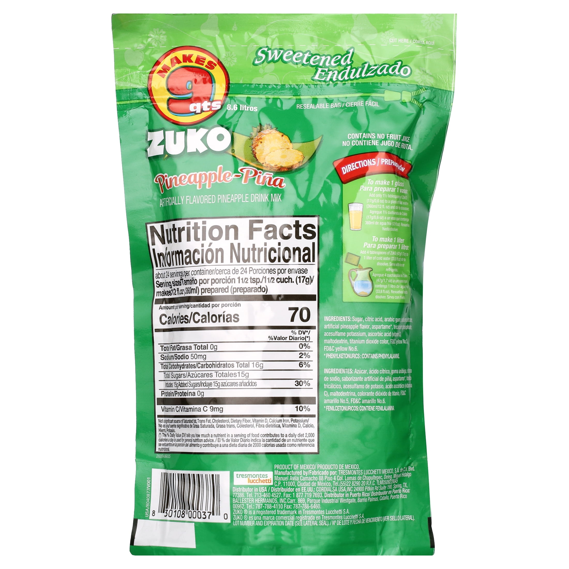 Zuko Pineapple Drink Mix, 14.1 Oz