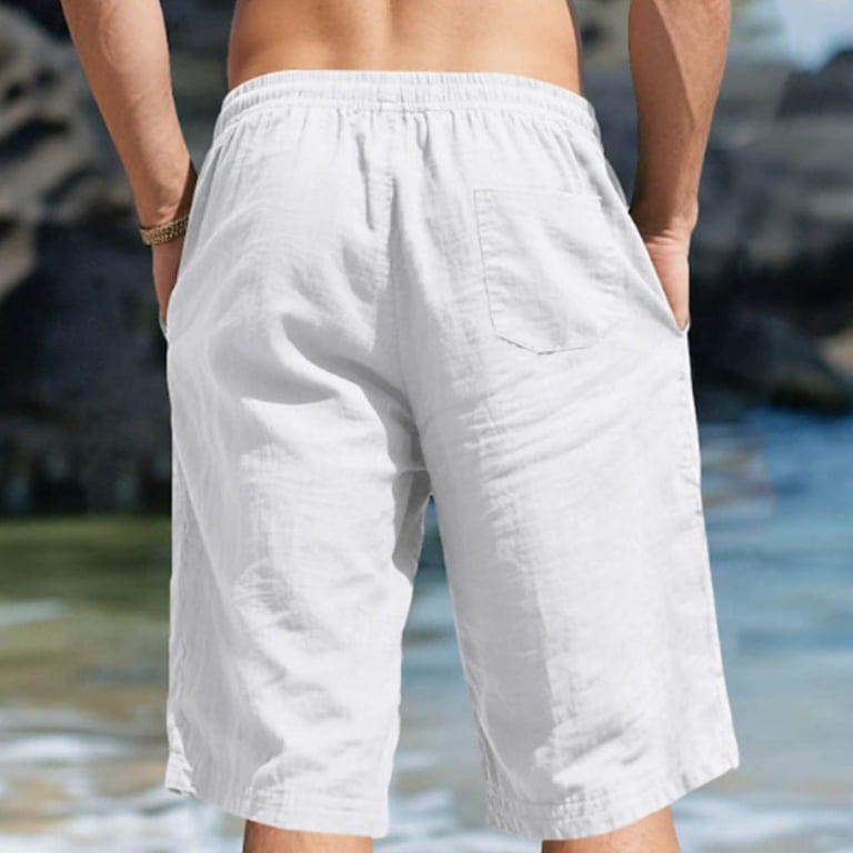 Dagegui Bermuda Shorts for Men Drawstring Elastic Waist Linen