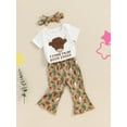thumbnail image 4 of Aojekbee Baby Girl Western Outfits Short Sleeve Cow Print Romper with Flare Pants Headband Set Infant Clothes, 4 of 10
