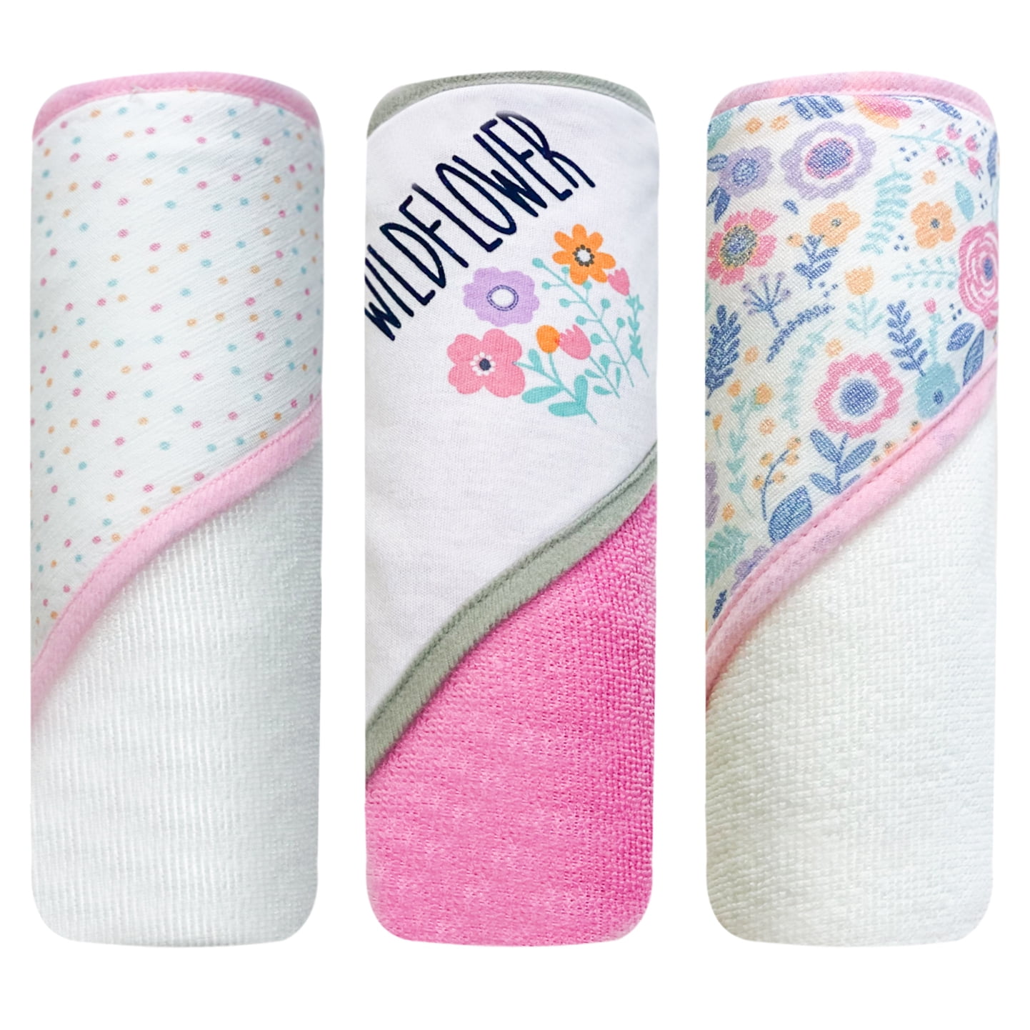 Modern Baby Hooded Baby Towels 3 Pack Set of Infant Girl Baby Bath