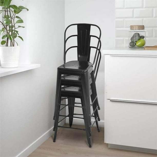 FDW Metal Stool Set of 4 Counter Barstool with Back 24 Inches Seat
