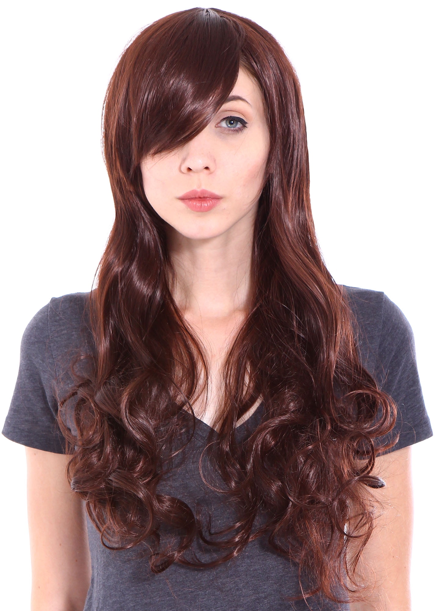 Simplicity High Quality Long Curly Full Wig Wavy Cosplay Party Wigs Dark Brown 