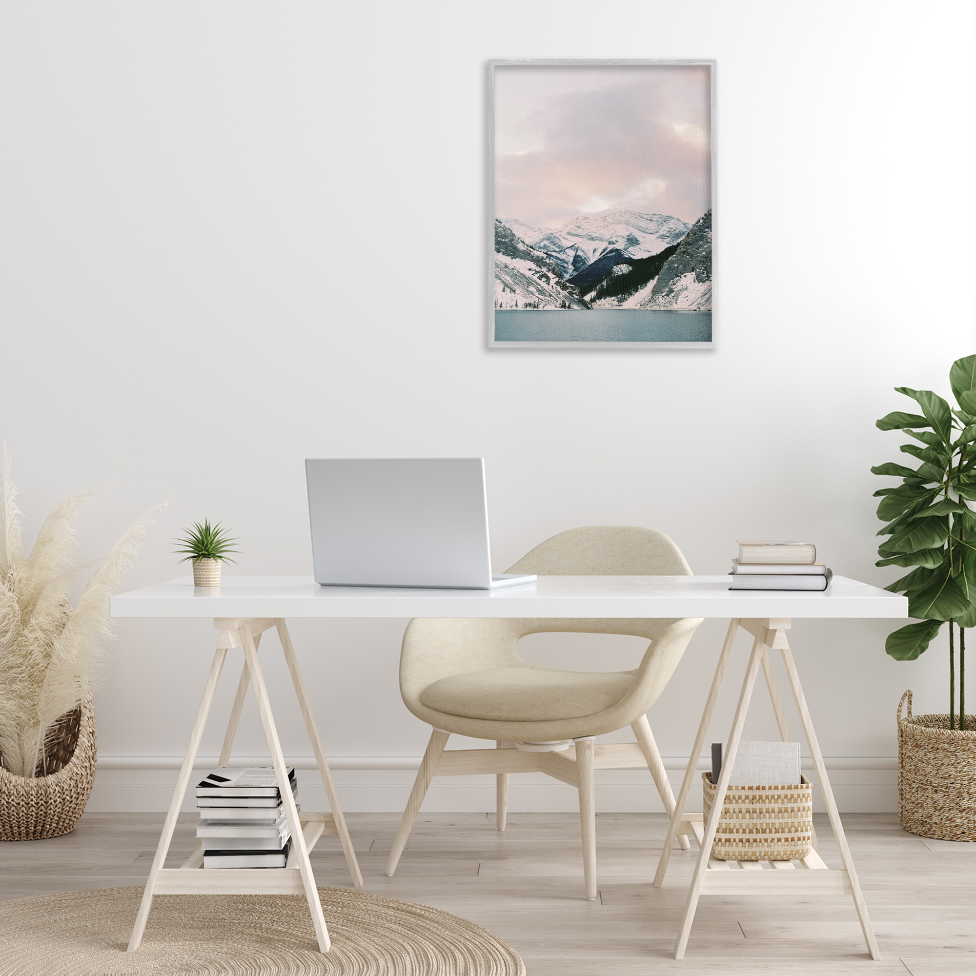 Stupell Industries Snowy Peaks Seascape Landscape Photography Gray Framed Art Print Wall Art, 24 x 30