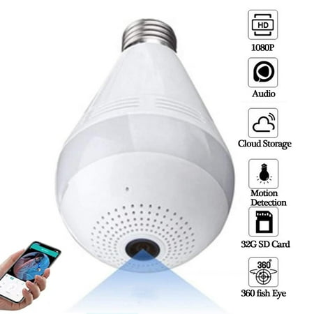 

Security Camera Smart Bulb 360 Security Bulb Camera 2.4G WiFi Home Security Camera Bulb Indoor/Outdoor Wireless VR Surveillance IP Camera with Night Vision White 1PCS