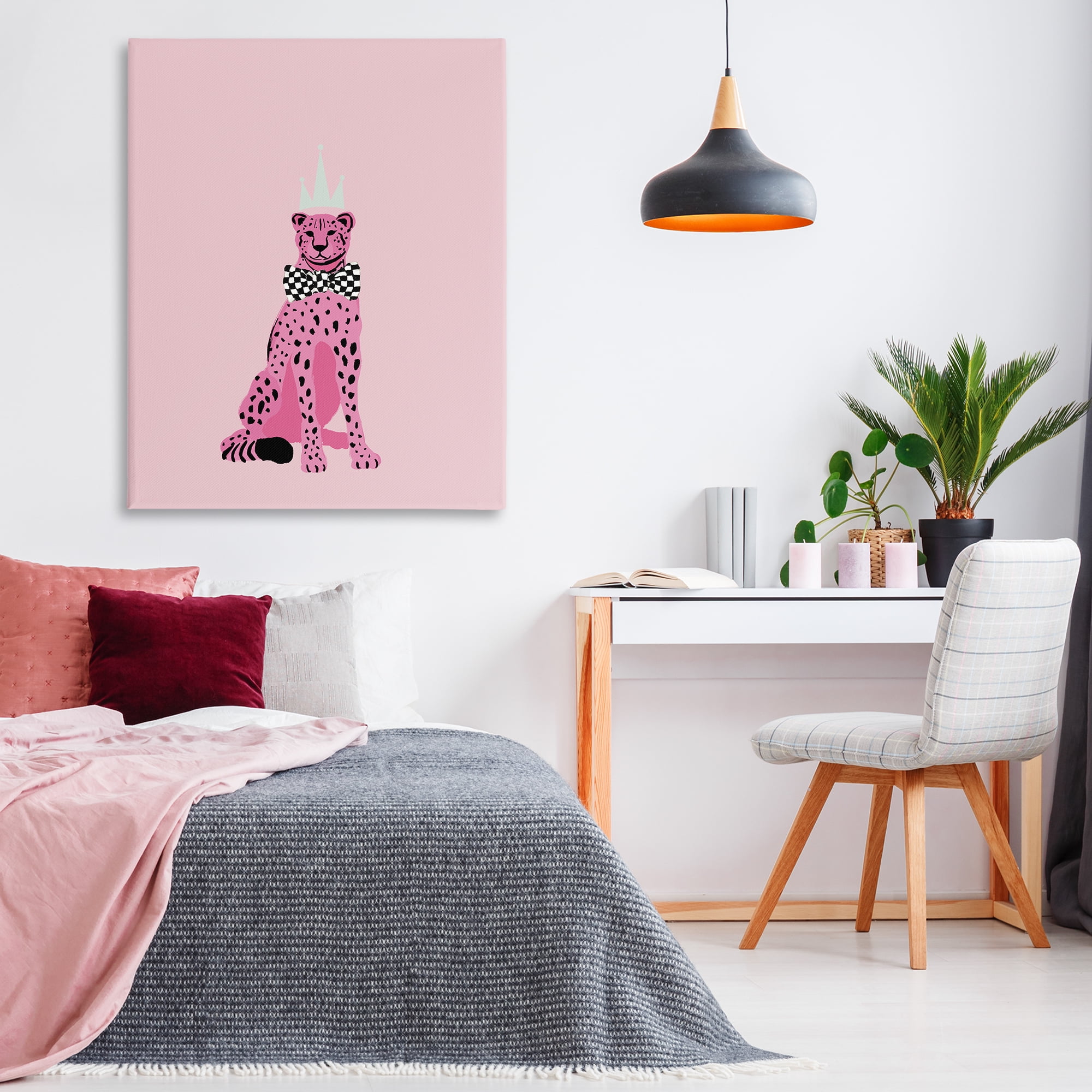 Stupell Industries Pink Cheetah King Animals Painting Wrapped Canvas Art Print Wall Art, 36 x 48