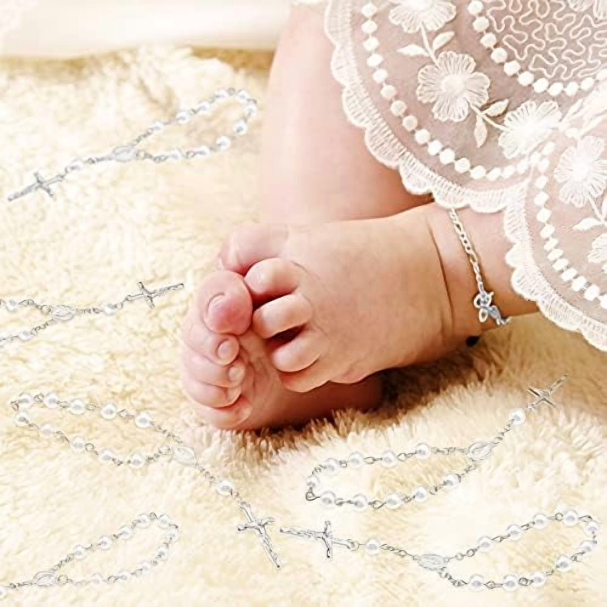 Atefa 12 Pieces Baptism Rosary Mini Rosary Baptism Favors Centerpieces for Party on Table Christening Favors Communion Favors Weddings Party Favors(White)