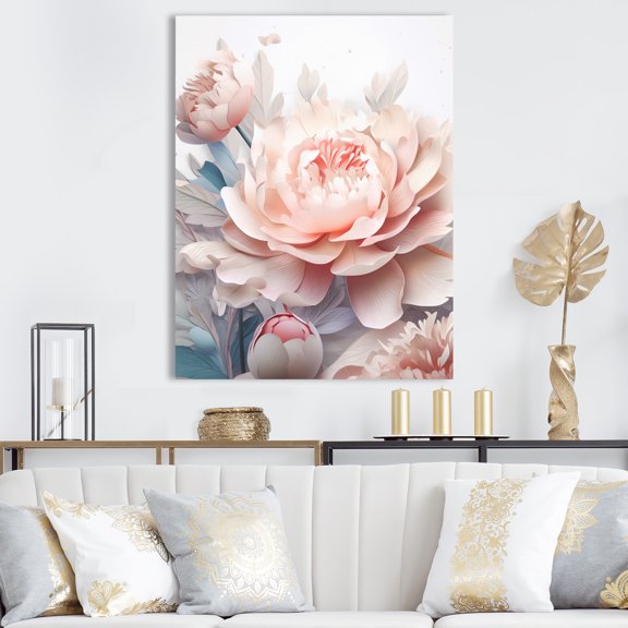 Designart "Pink White Peonies Celebration" Floral Peony Canvas Art Print