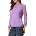 thumbnail image 4 of INSPIRE CHIC Blouses Décontractées pour Femmes à Col Rond en Dentelle Florale à Manches Longues en Chiffon Hauts S Violet, 4 of 6