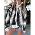 thumbnail image 4 of Women Striped Half Zip Long Sleeve Ribbed Knit Pullover Comfy Casual Light-Weight Tops Fall Fashion, 4 of 6