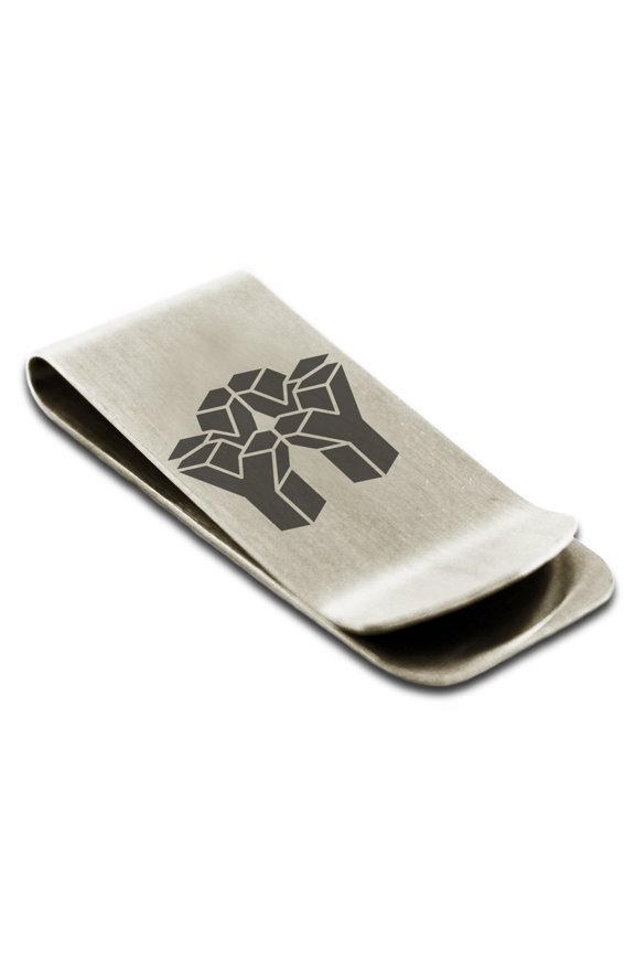 Stainless Steel Letter Y Initial 3D Cube Box Monogram Engraved Engraved Money Clip Credit Card Holder