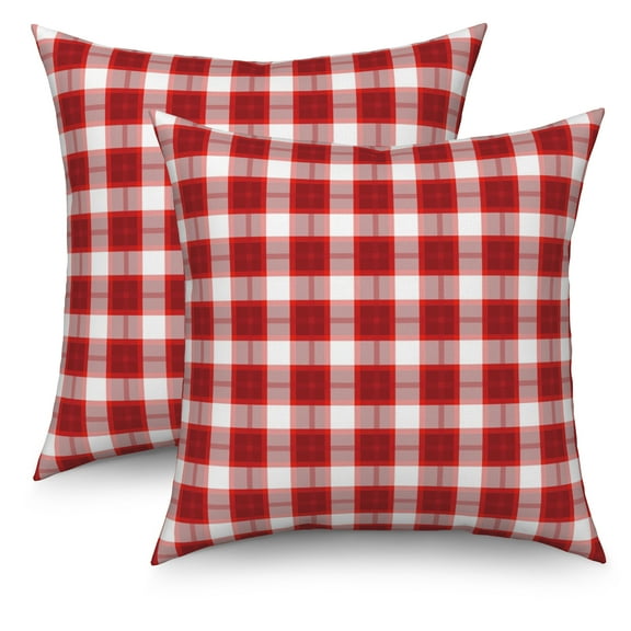 Chirstmas Throw Pillow Covers 18x18 Set of 2,Red and White Check Plaid Linen Pillow Cases for Bedroom Sofa Couch