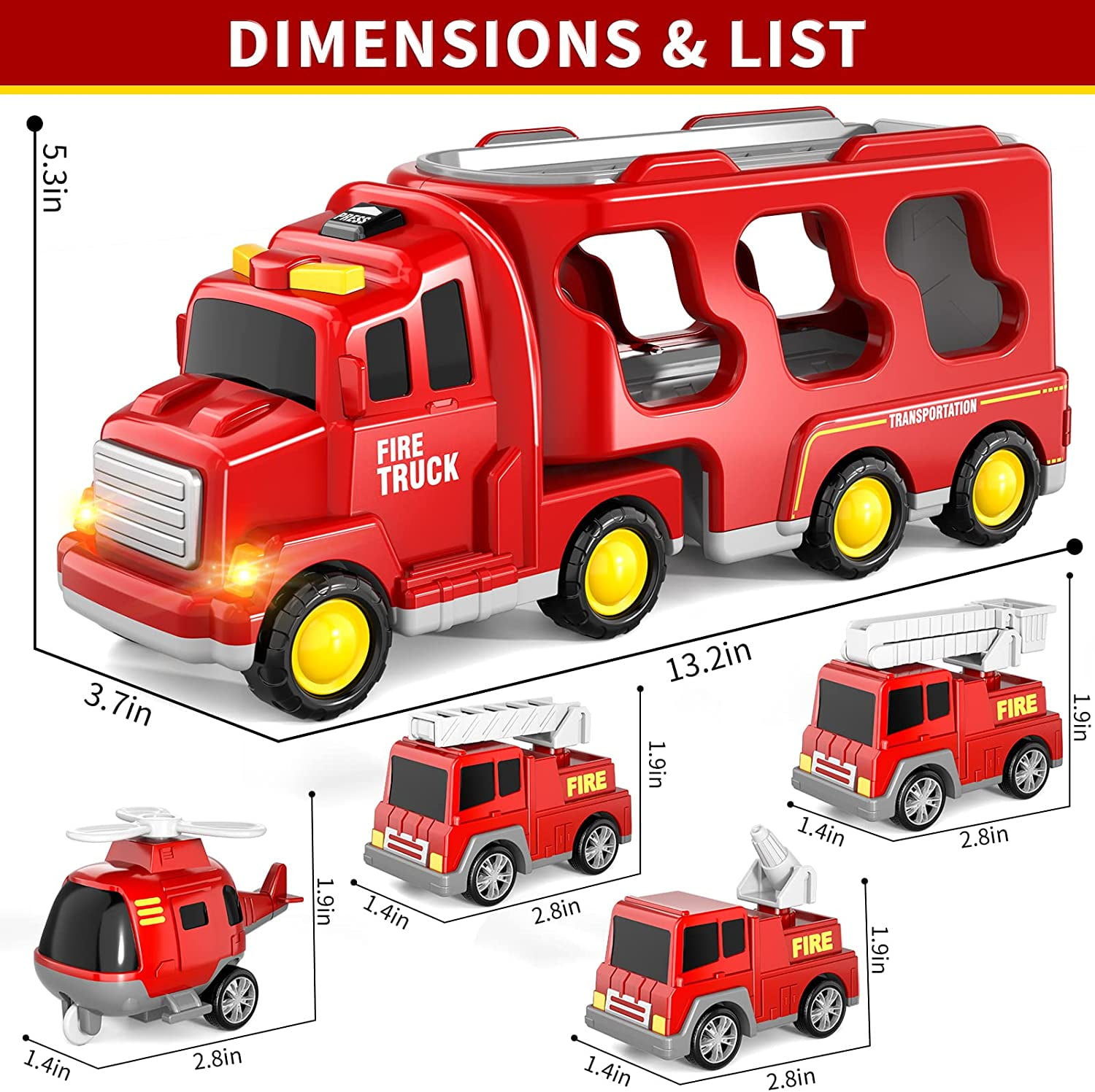 PayUSD Toddler Trucks Toys for Boys Age 1-3 3-5, 5 in 1 Fire Car Truck for Toddlers Boys Girls 1 2 3 4 5 6 Years Old, Toddler Boy Toys Christmas Birthday Gift Car Sets