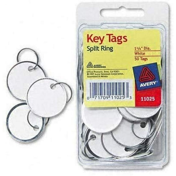 Avery : Metal Rim Key Tags, Card Stock/Metal, White, 50 per Pack -:- Sold as 2 Packs of - 50 - / - Total of 100 Each