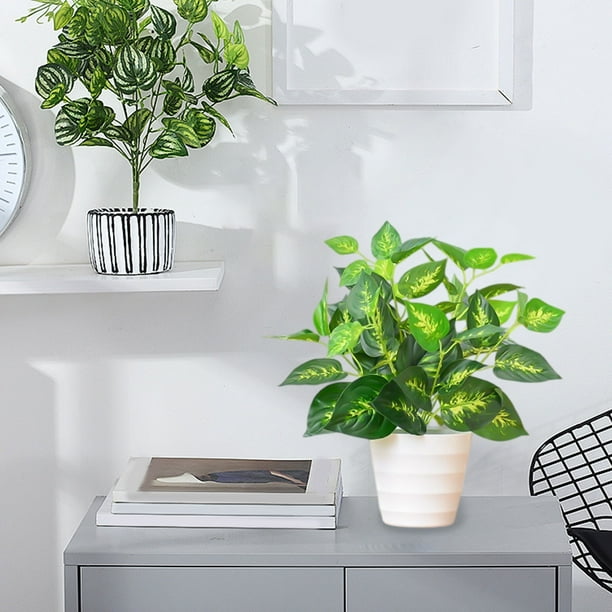 Planta artificial en maceta de 11 pulgadas de alto, de plástico verde, para decoración del hogar, oficina, mesa, escritorio, vestíbulo, interior, 1 pieza,Vsgery
